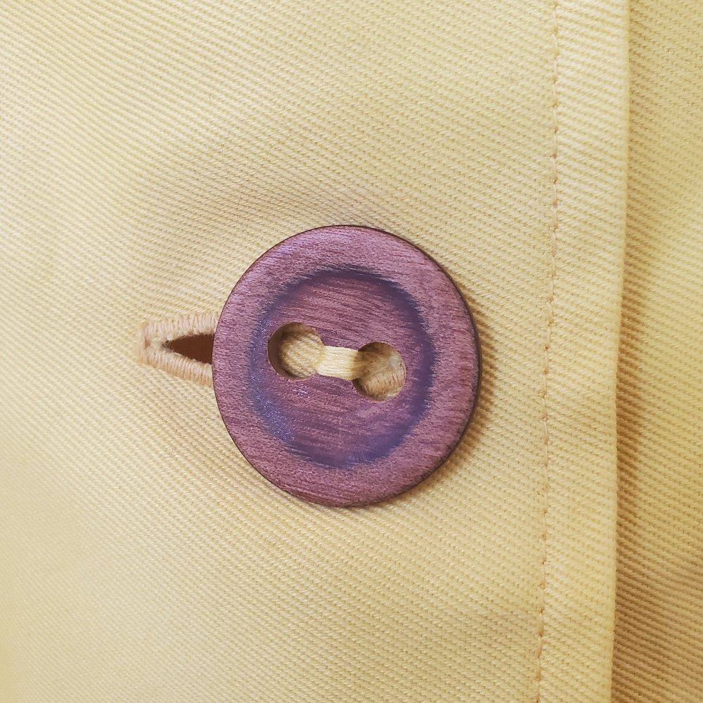 Vintage Elisabeth Stewart Mini Yellow Wood Button Accent Dress - Picture 6 of 6